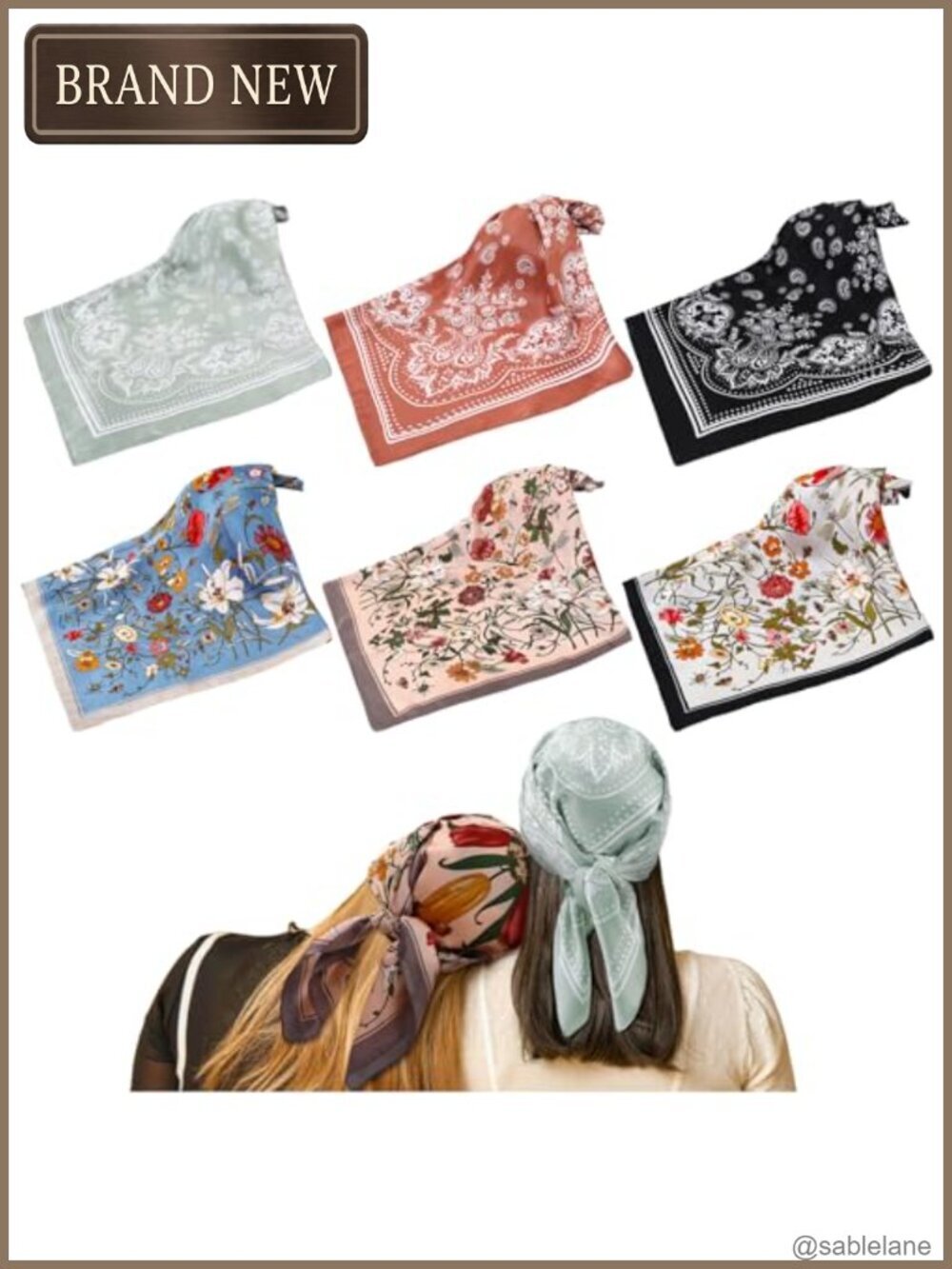 6 Pack 27" Square Silk Like Bandana Scarves for Women Lightweight Head Scarf